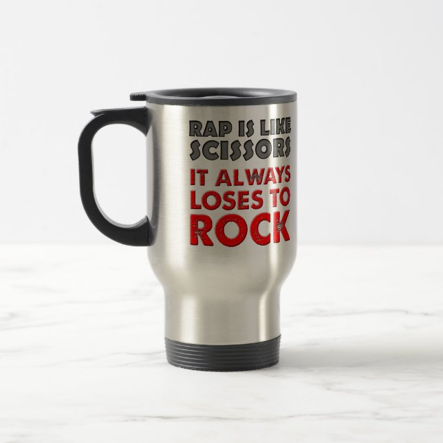 Rap Versus Rock Paper Scissors Funny Travel Mug (Left)