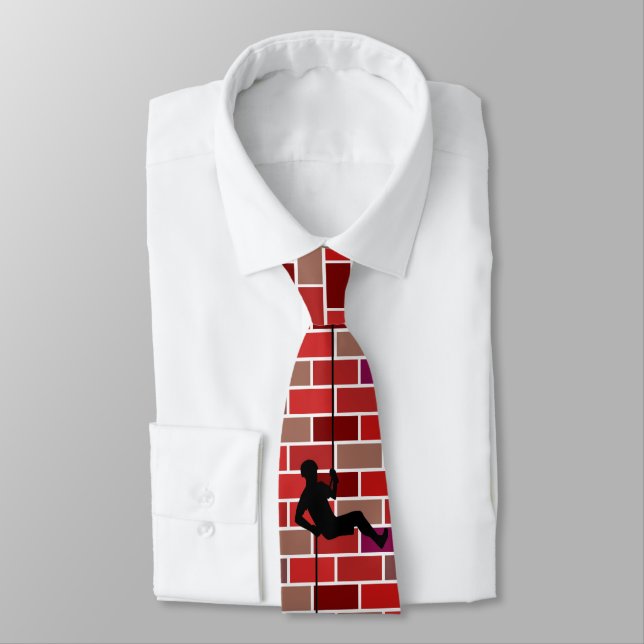 Rapeller Climbing Down Escaping Brick Building Tie (Tied)