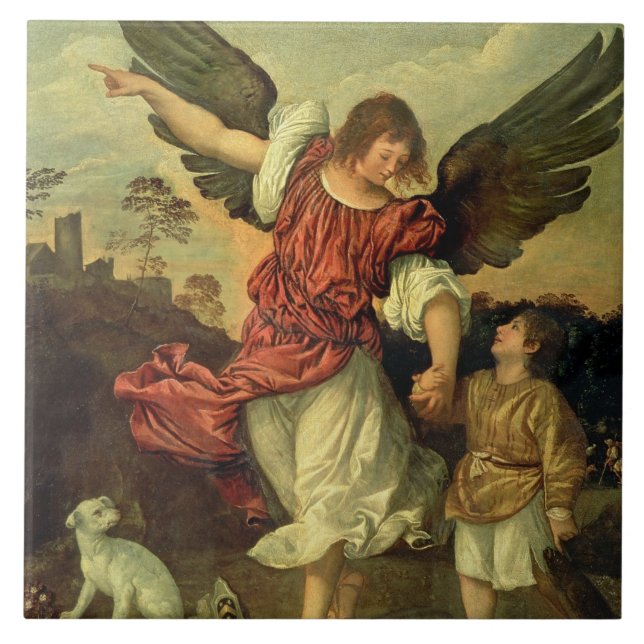 Raphael and Tobias, 1507-8 (oil on panel) Tile (Front)