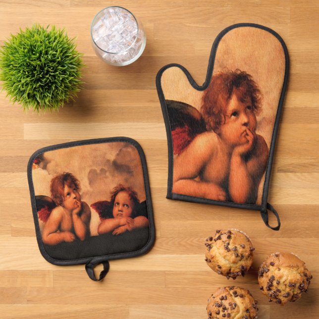 Raphael Angelic Cherub Art Oven Mitt & Pot Holder Set (Top Down)
