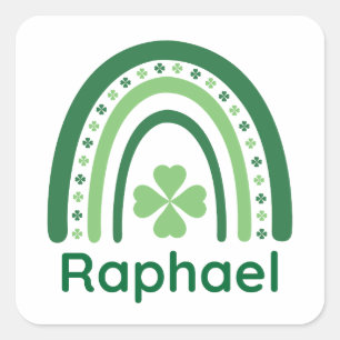 Raphael Name Clover Boho Rainbow Square Sticker