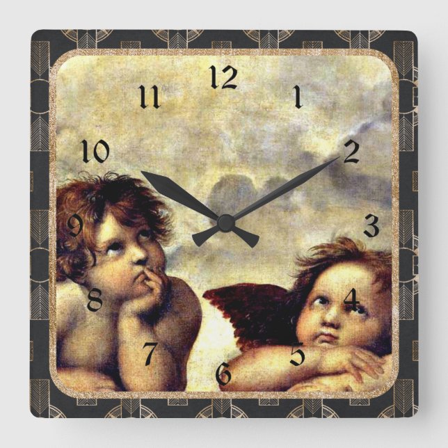 Raphael: Putti, Detail from the Sistine Madonna Square Wall Clock (Front)