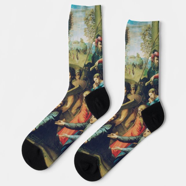 Raphael Spasimo Christ Falling Under Cross Art Socks (Left)