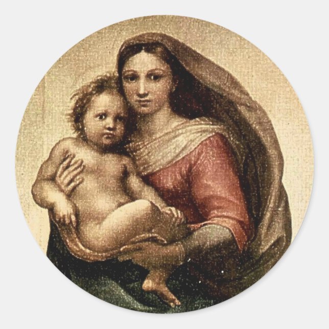 Raphael's "Sistine Madonna" Detail (circa 1513) Classic Round Sticker (Front)