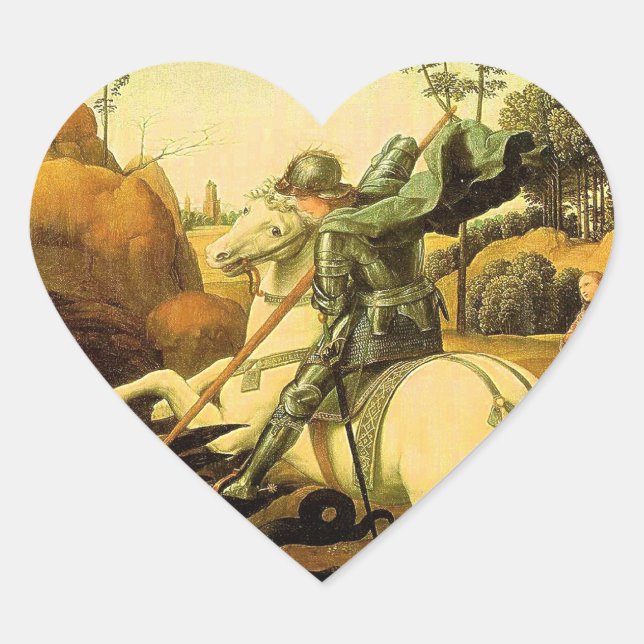 Raphael's "St. George and the Dragon" (circa 1505) Heart Sticker (Front)