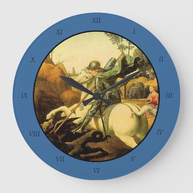 Raphael's "St. George and the Dragon" (circa 1505) Large Clock (Front)