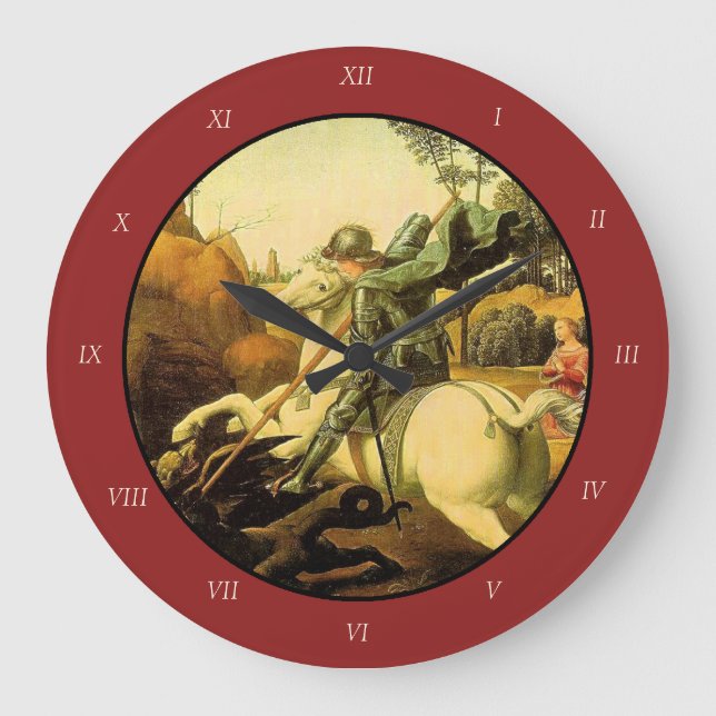 Raphael's "St. George and the Dragon" (circa 1505) Large Clock (Front)