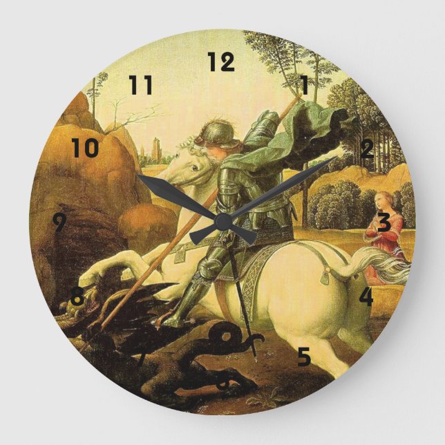 Raphael's "St. George and the Dragon" (circa 1505) Large Clock (Front)