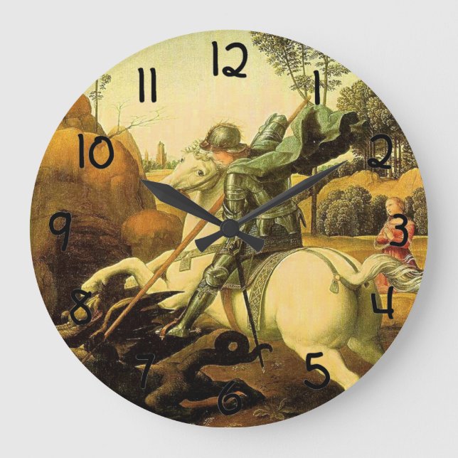 Raphael's "St. George and the Dragon" (circa 1505) Large Clock (Front)