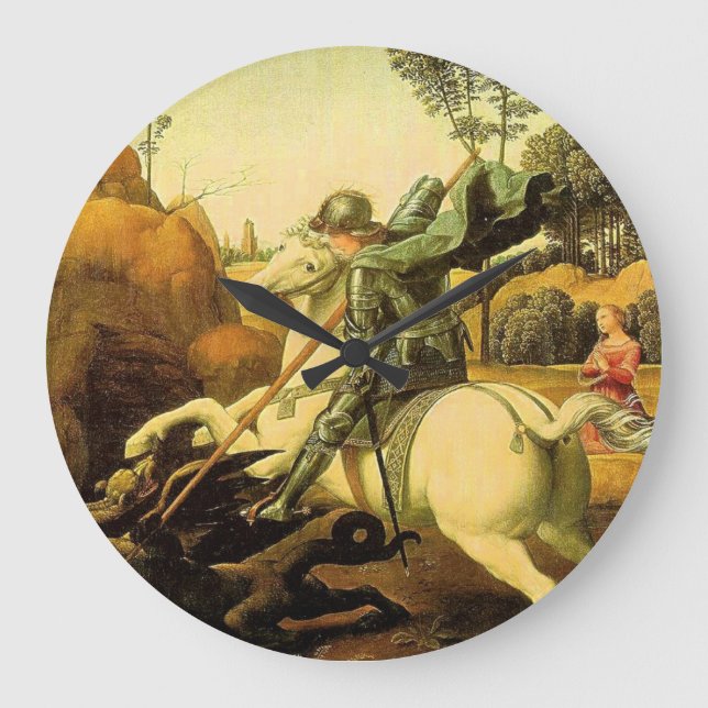 Raphael's "St. George and the Dragon" (circa 1505) Large Clock (Front)