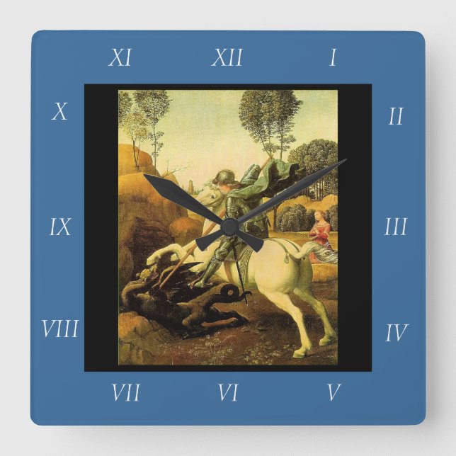 Raphael's "St. George and the Dragon" (circa 1505) Square Wall Clock (Front)