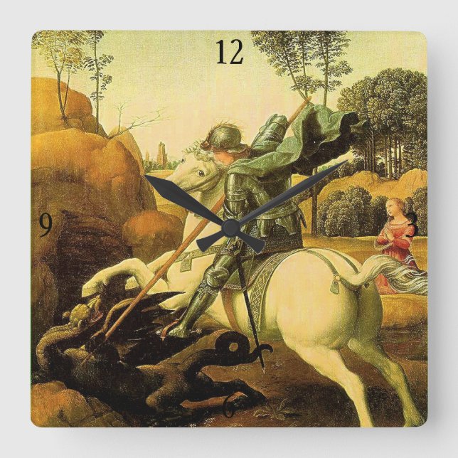 Raphael's "St. George and the Dragon" (circa 1505) Square Wall Clock (Front)