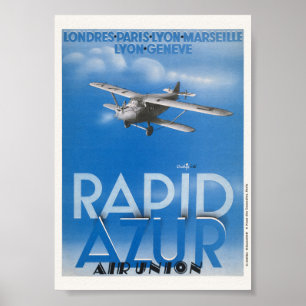 Rapid Azur France Vintage Poster 1932