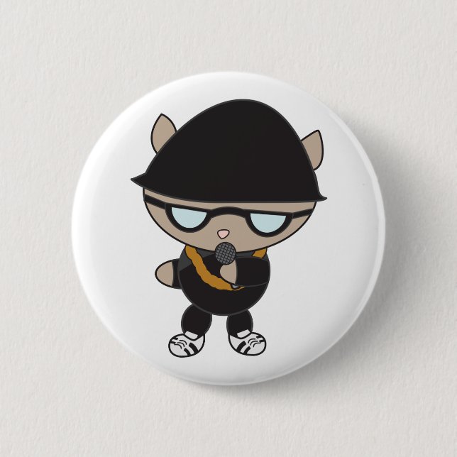 Rapper Cat in Bell Hat 6 Cm Round Badge (Front)