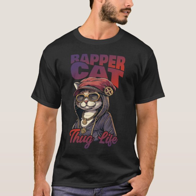 Rapper Cat Thug Life T-Shirt (Front)