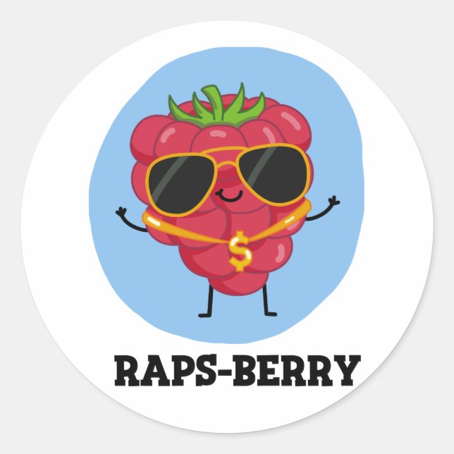 Raps-berry Funny Rapper Raspberry Pun Classic Round Sticker (Front)