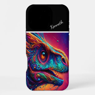 Raptor Cosmic Dinosaur Portrait iPhone 16 Pro Max Case