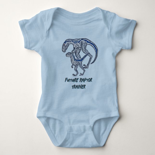 Raptor dinosaur Baby Boy Girl Blue Infant Baby Bodysuit (Front)