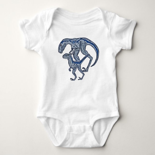 Raptor dinosaur infant newborn boy girl baby bodysuit (Front)