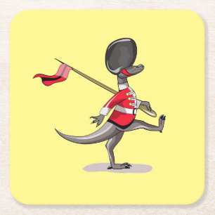 Raptor Dressed As A British Guard. Square Paper Coaster