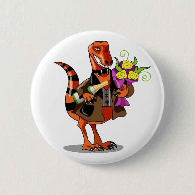 Raptor Holding Bottle Of Sparkling Wine & Flowers 6 Cm Round Badge (Front)