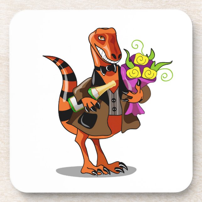 Raptor Holding Bottle Of Sparkling Wine & Flowers Coaster (Front)