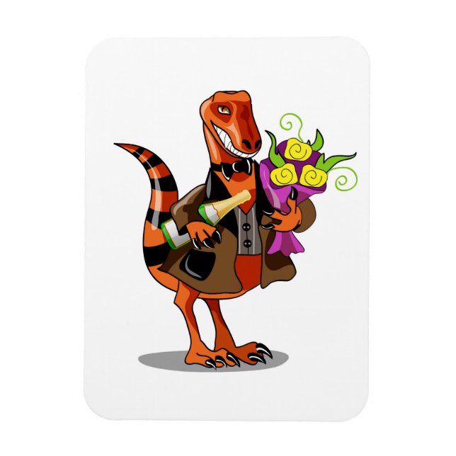 Raptor Holding Bottle Of Sparkling Wine & Flowers Magnet (Vertical)