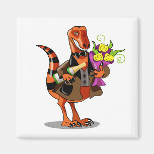 Raptor Holding Bottle Of Sparkling Wine & Flowers Magnet
