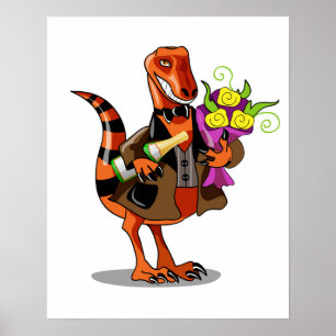 Raptor Holding Bottle Of Sparkling Wine & Flowers Poster