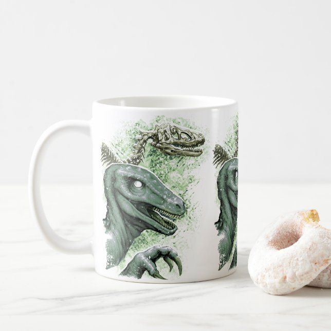 Raptor in Green Coffee Mug (With Donut)