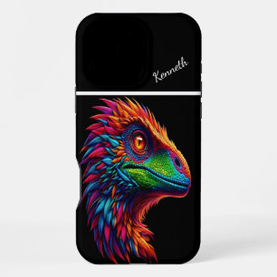 Raptor Rainbow Dino Portrait iPhone 16 Pro Max Case