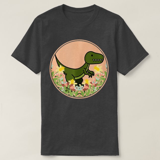Raptor  Velociraptor Dino Dinosaurs Floral Flowers T-Shirt (Design Front)