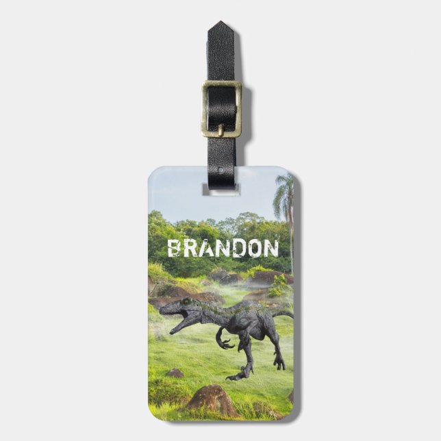 Raptor Velociraptor Dinosaur Monogram Luggage Tag (Front Vertical)