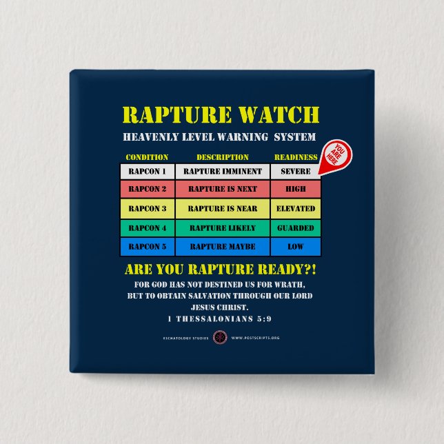 Rapture-Alert-Levels 15 Cm Square Badge (Front)