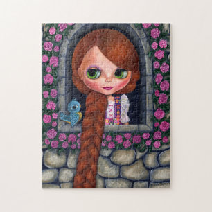 Rapunzel Big Eyes Girl Doll Cute Redhead Bluebird Jigsaw Puzzle
