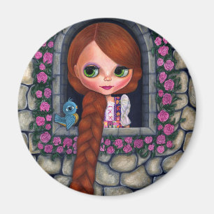 Rapunzel Big Eyes Girl Doll Cute Redhead Bluebird Magnet