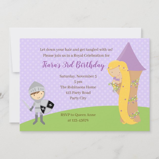 Rapunzel Birthday Invitation Knight Tower Twins (Front)