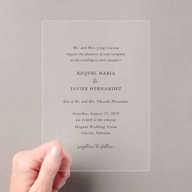 Raquel Classic Elegant Wedding Acrylic Invitations (Insitu (Handheld))