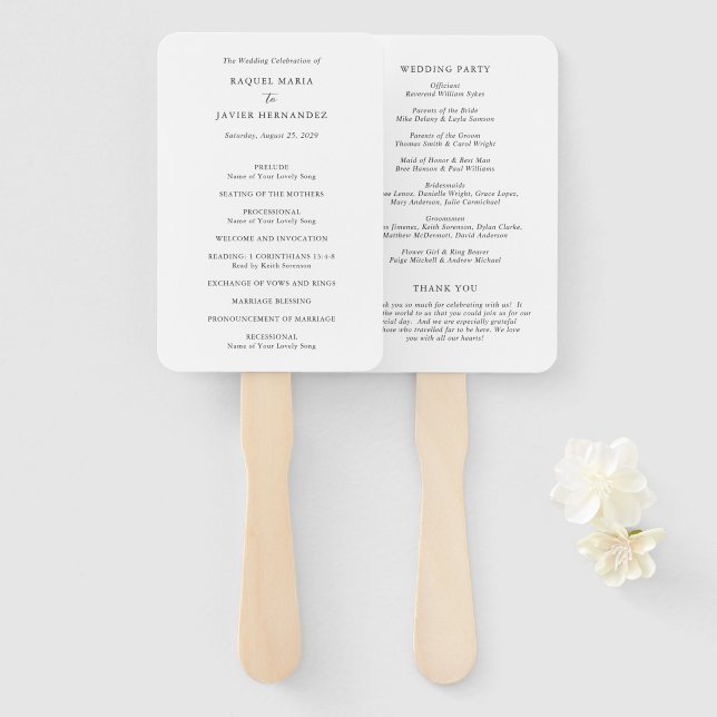 Raquel Classic Elegant Wedding Program Hand Fan (Front and Back)