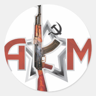 RARE AK-47 AKM ARMY KALASHNIKOV GUN MILITARY CLASSIC ROUND STICKER
