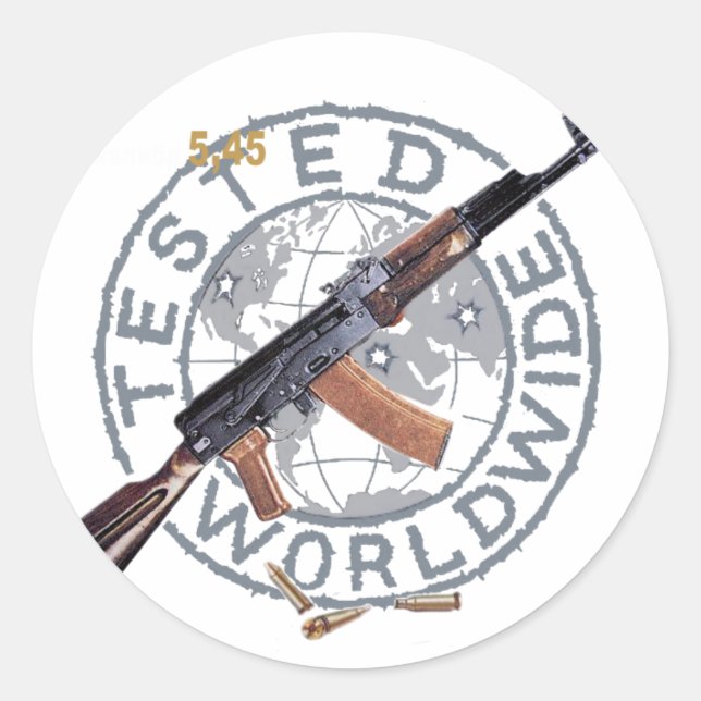 RARE AK-47 RUSSIAN ARMY KALASHNIKOV GUN MILITARY CLASSIC ROUND STICKER (Front)