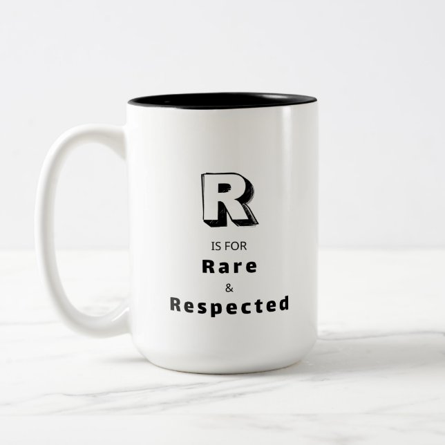 Rare and Respected R - Personalised Luxury Two-Tone Coffee Mug (Left)