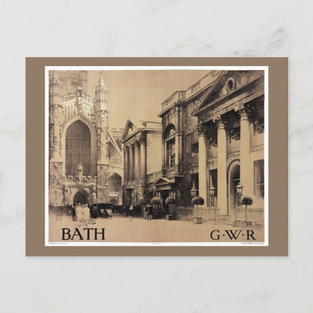 Rare Bath Vintage Travel Poster Restored Postcard (Front)