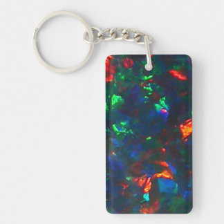 Rare Black Opal Red Green Fire Keychain