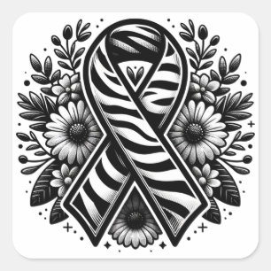 Rare Disease Awareness Ribbon with Flowers Square Sticker