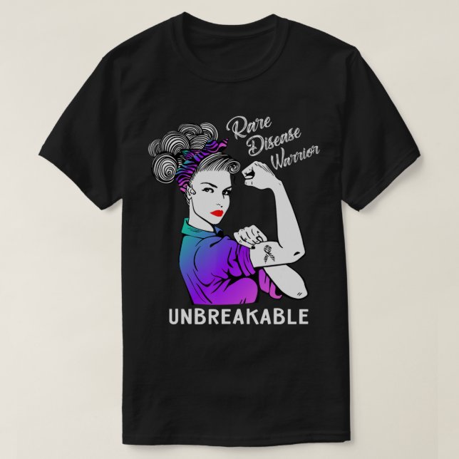 Rare Disease Warrior Unbreakable T-Shirt Awareness (Design Front)