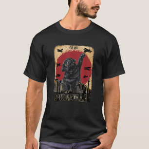 Rare Japanese Kaiju Pugzilla Funny Black Pug T-Shirt