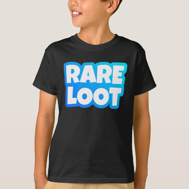 Rare Loot Gamer Neon Blue White Typography T-Shirt (Front)