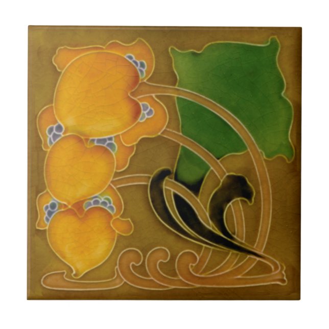Rare Marsden c1900 Floral Art Nouveau Repro Ceramic Tile (Front)
