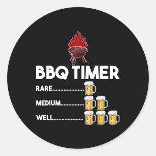 Rare Medium Well Funny Bbq Timer Beer Gift Byrbecu Classic Round Sticker